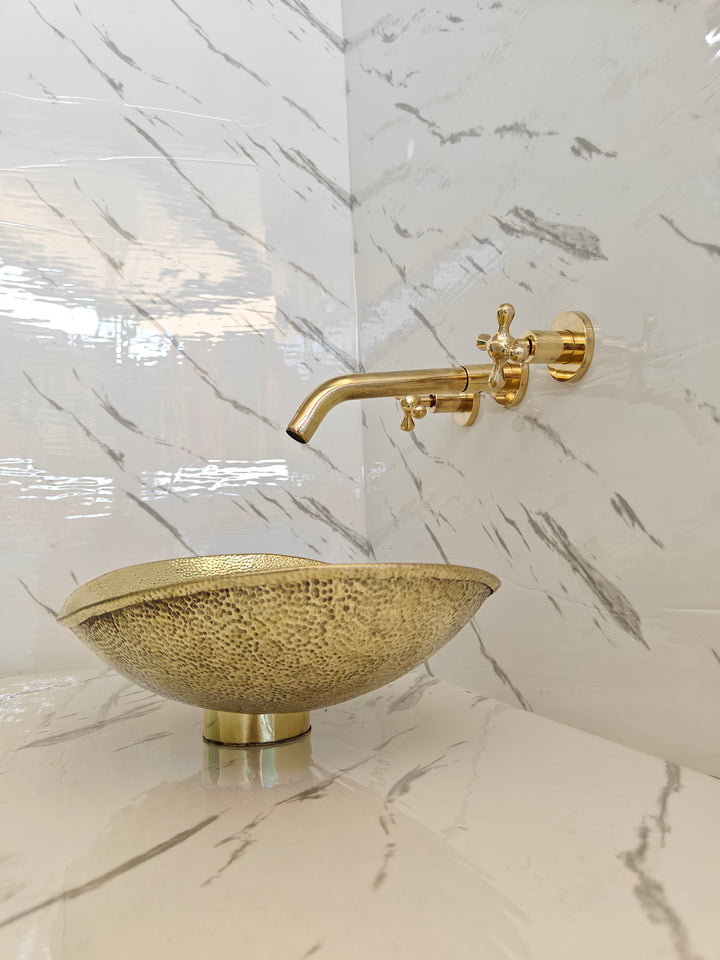 Unlacquered Brass Wall Mounted Bathroom Faucet #VFK175