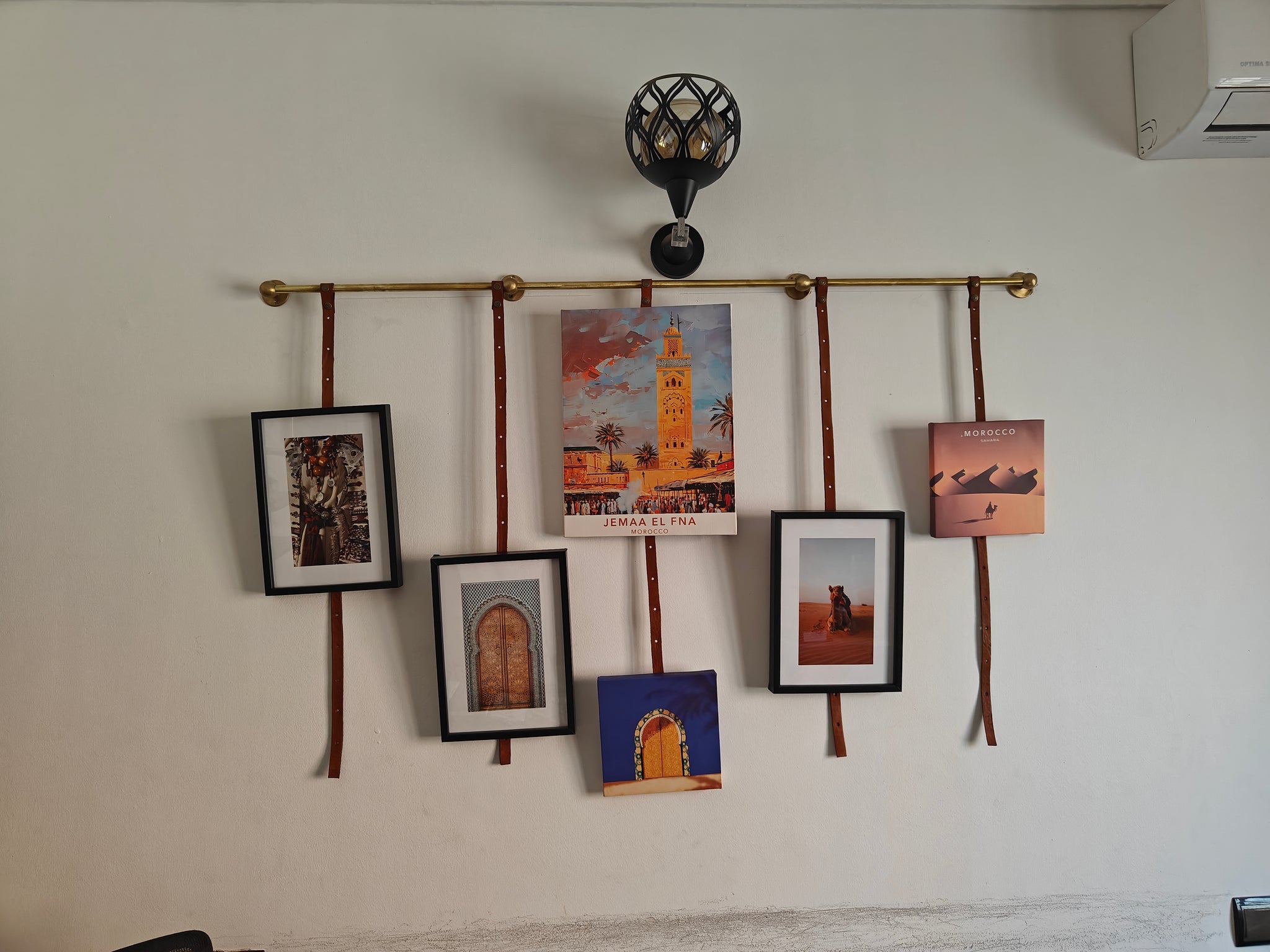 Unlacquered Brass Picture Rail with Genuine Leather Straps #VFK277