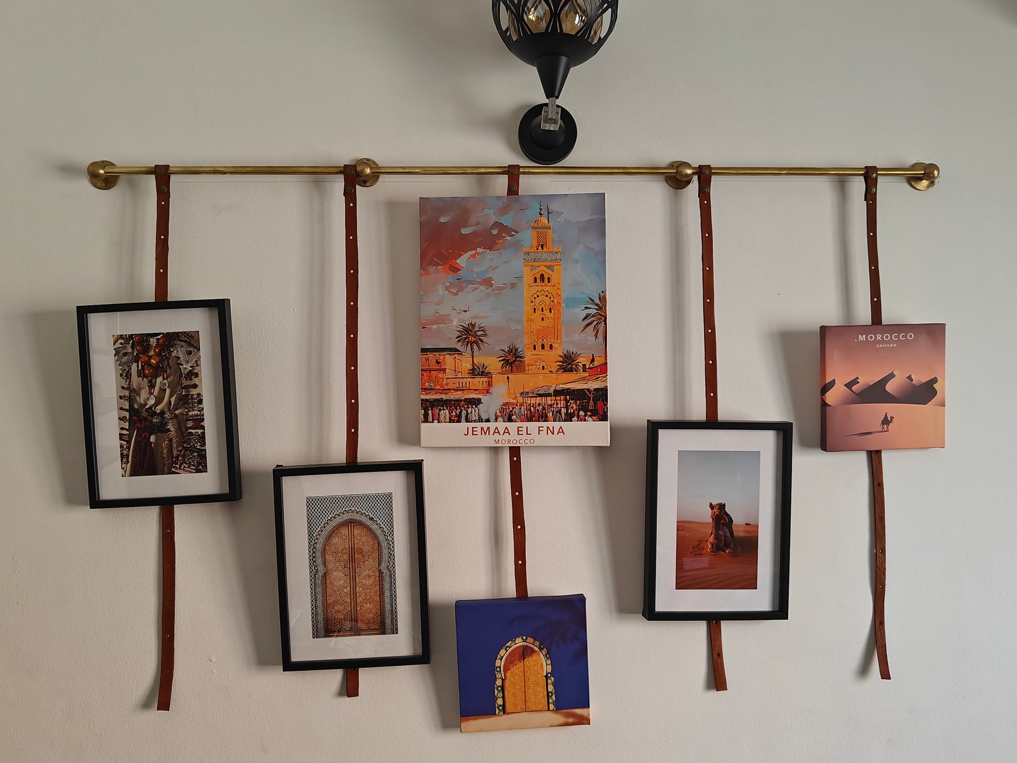 Unlacquered Brass Picture Rail with Genuine Leather Straps #VFK277