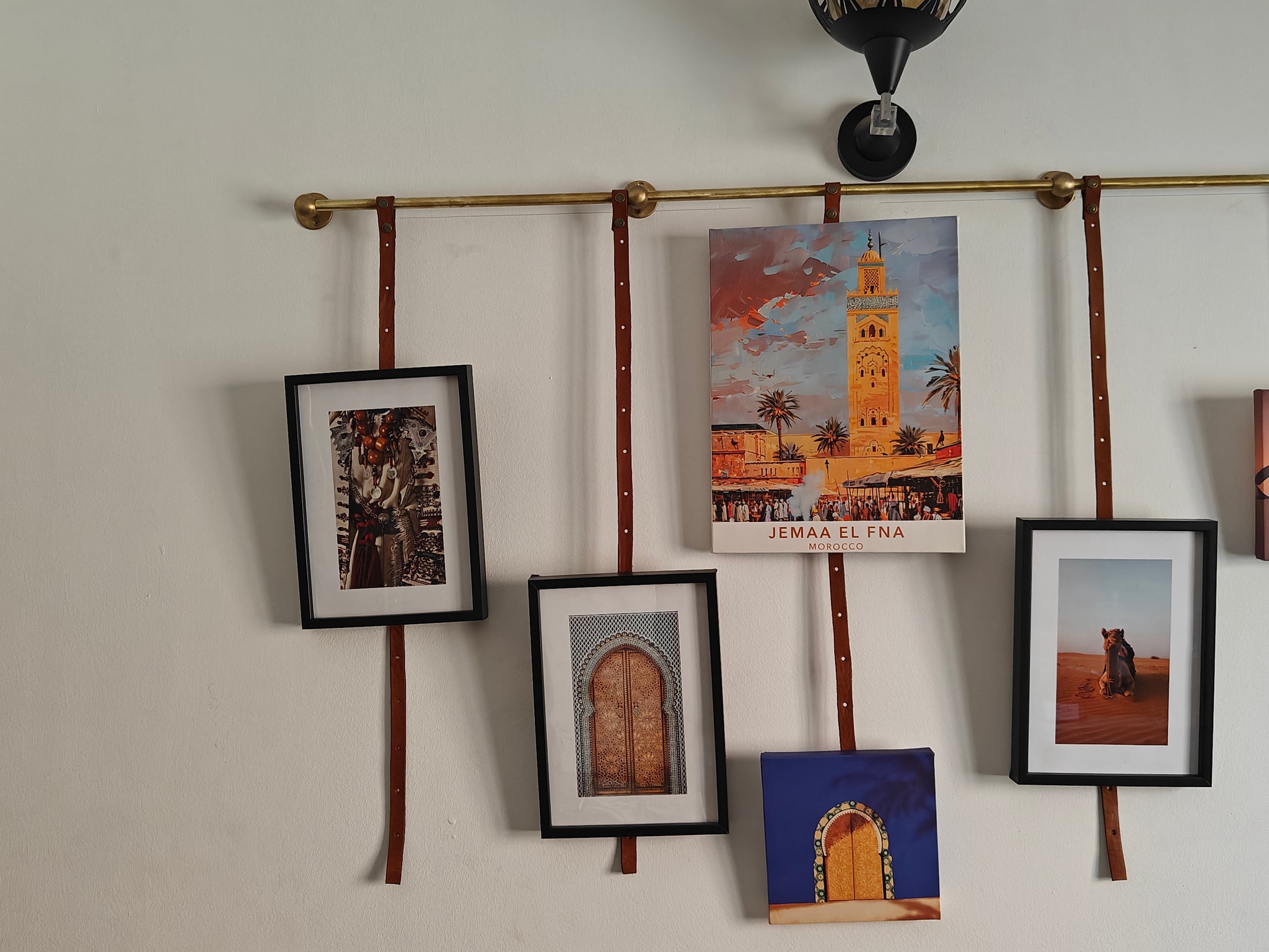 Unlacquered Brass Picture Rail with Genuine Leather Straps #VFK277