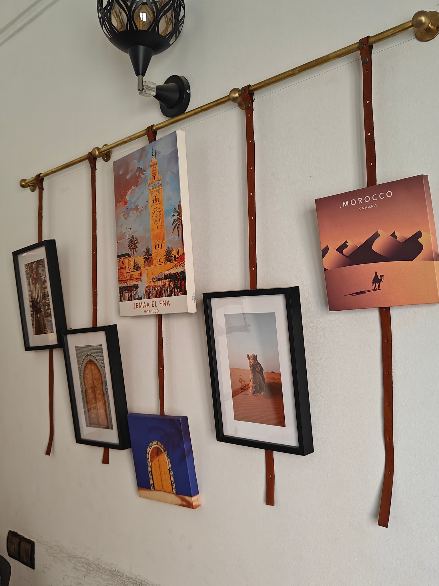 Unlacquered Brass Picture Rail with Genuine Leather Straps #VFK277