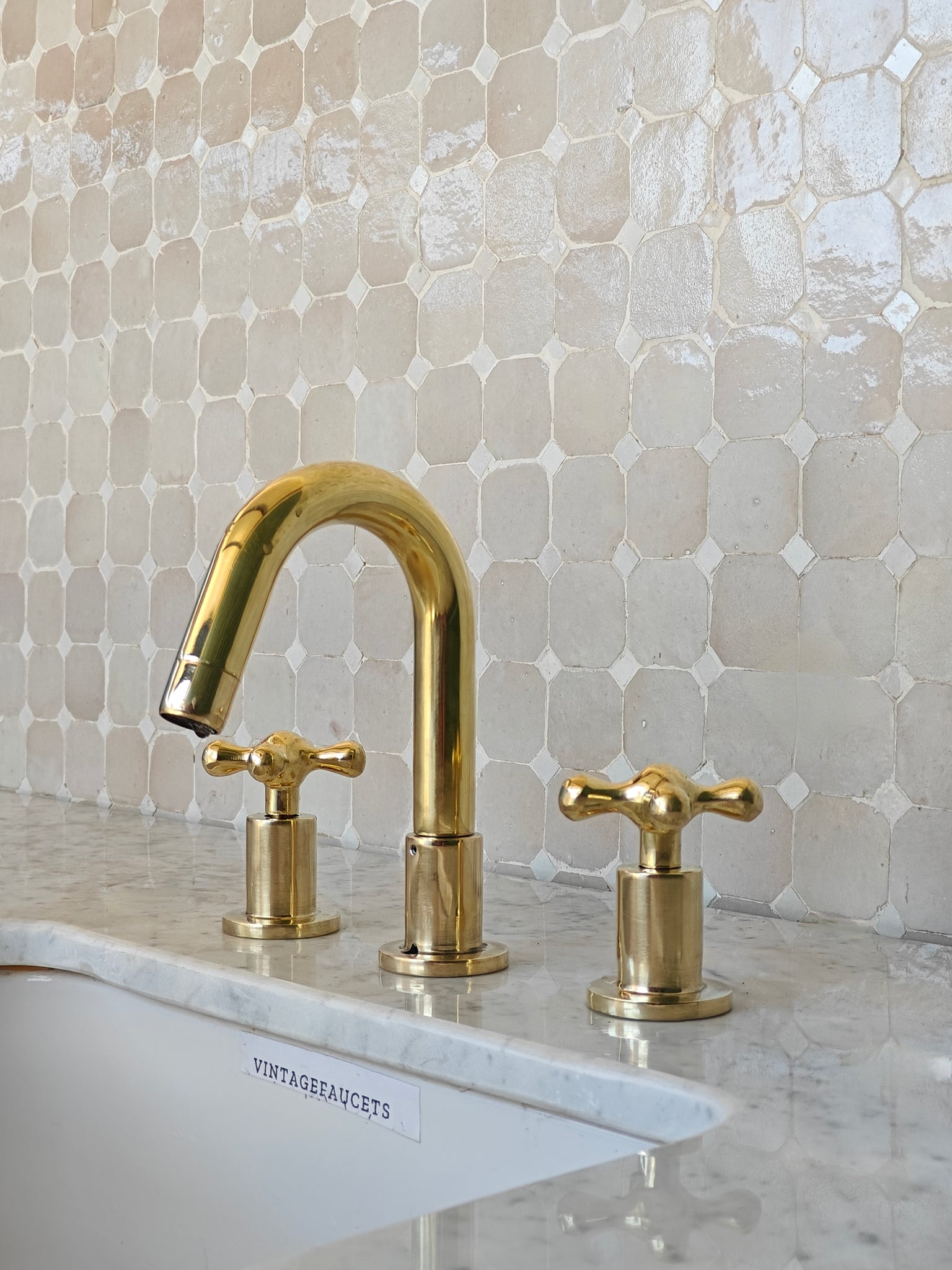 Unlacquered Brass Sink Faucet, Widespread Bathroom Faucet, Vanity 3 Hole Sink, Deck Mount Faucet