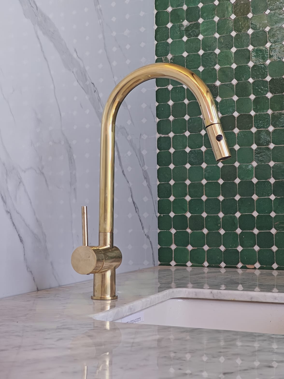 Unlacquered Brass Kitchen Faucet with Pull Down Sprayer, Solid Brass Sink Faucet