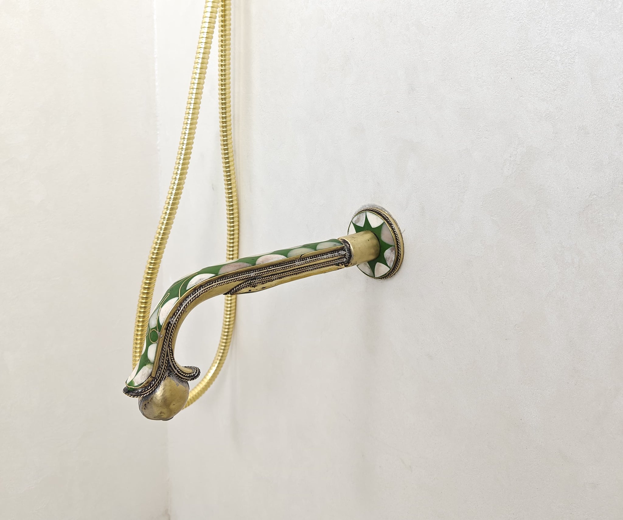 Unlacquered Brass Shower Fixtures, Antique Brass Shower System Set, Handmade Solid Brass Handheld Resin