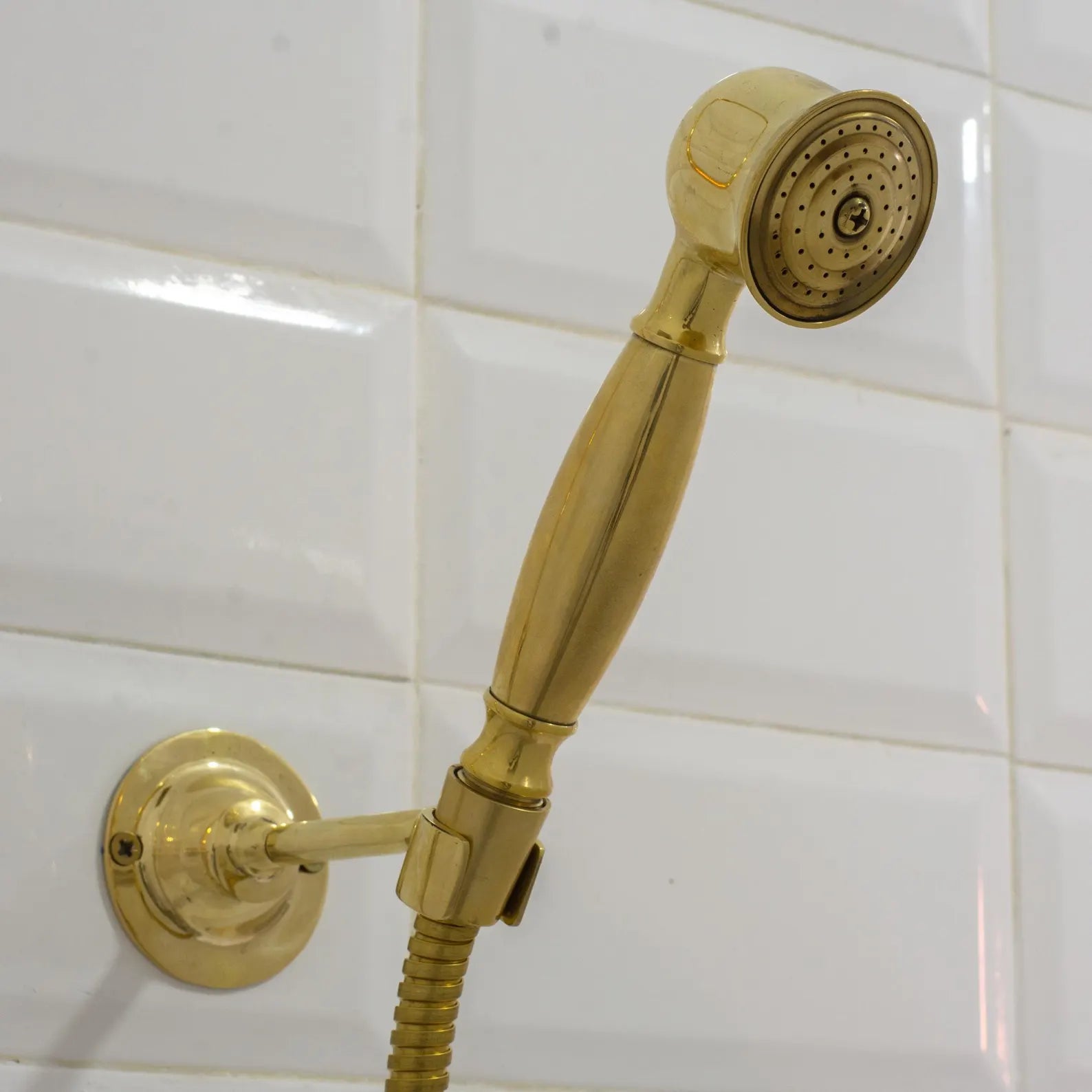 Unlacquered Solid Brass Handheld Shower Head – Vintage Patina-Ready Bath Sprayer #VFK265