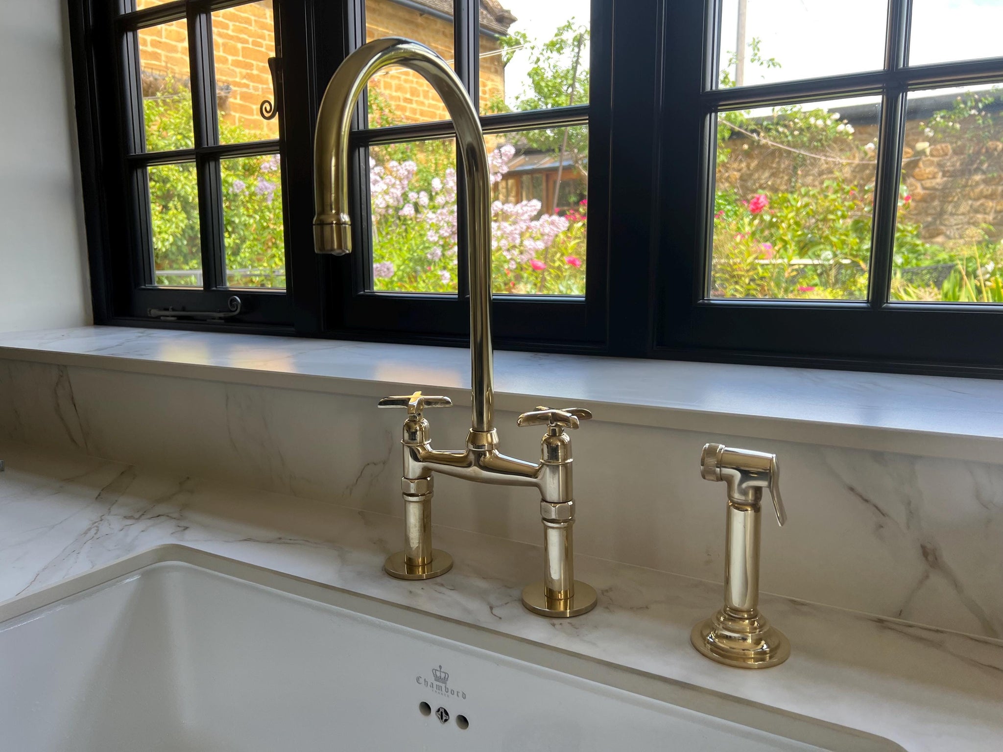 Solid Brass Kitchen Faucet, Unlacquered Brass Bridge Faucet, Antique Brass Kitchen Faucet