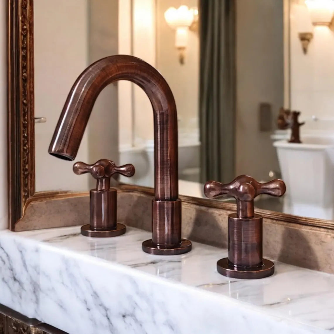 Antique Copper 3 Hole Bathroom Faucet #VFK206