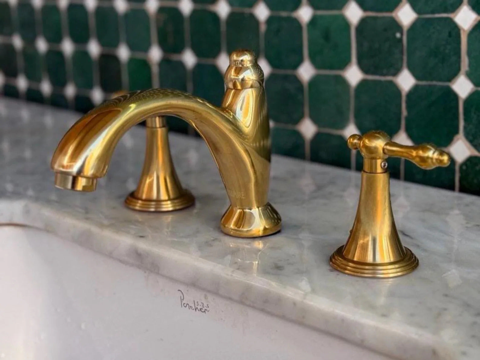 Unlacquered Solid Brass Widespread Bathroom Faucet — 3-Hole, 8" Deck-Mount #VFK252