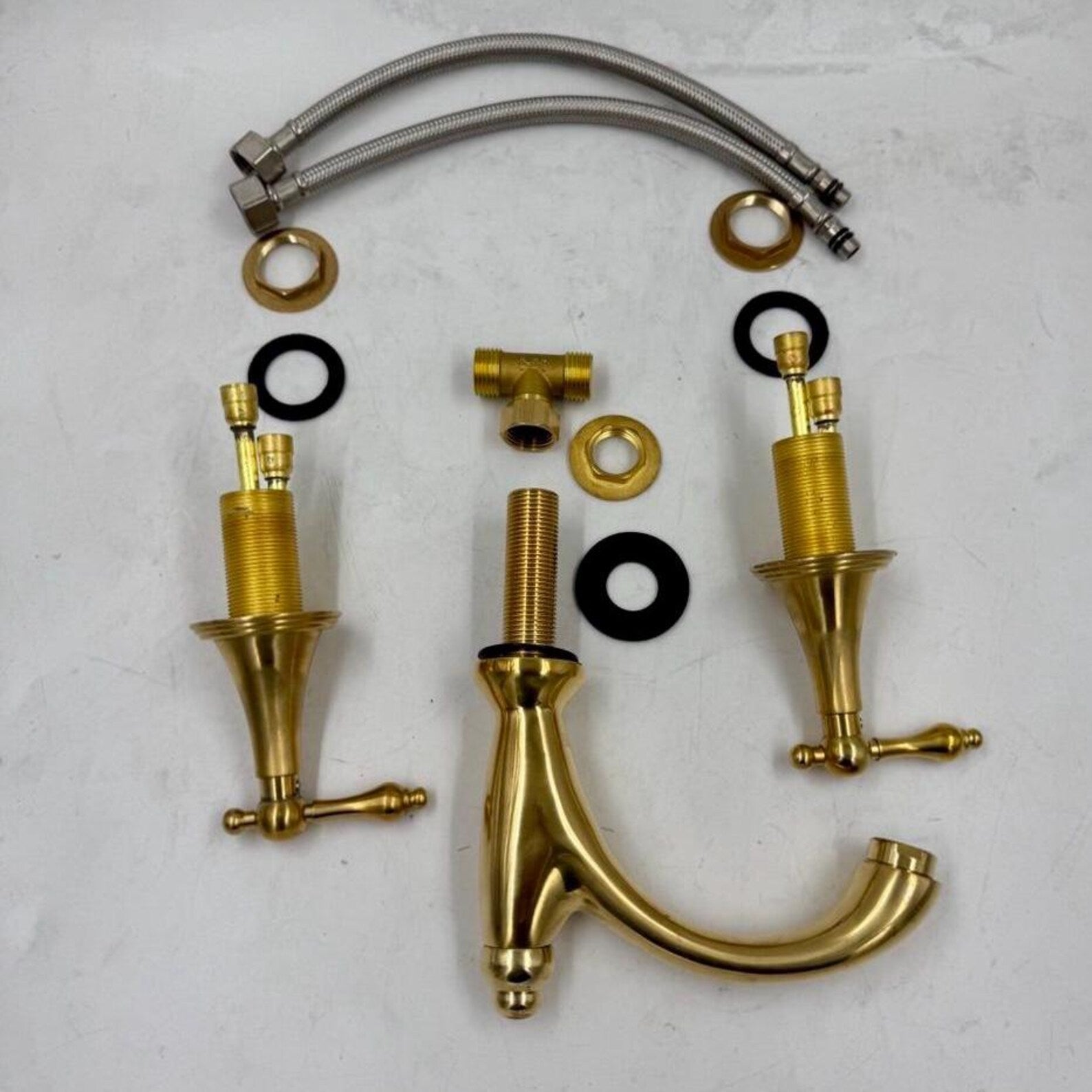 Unlacquered Solid Brass Widespread Bathroom Faucet — 3-Hole, 8" Deck-Mount #VFK252