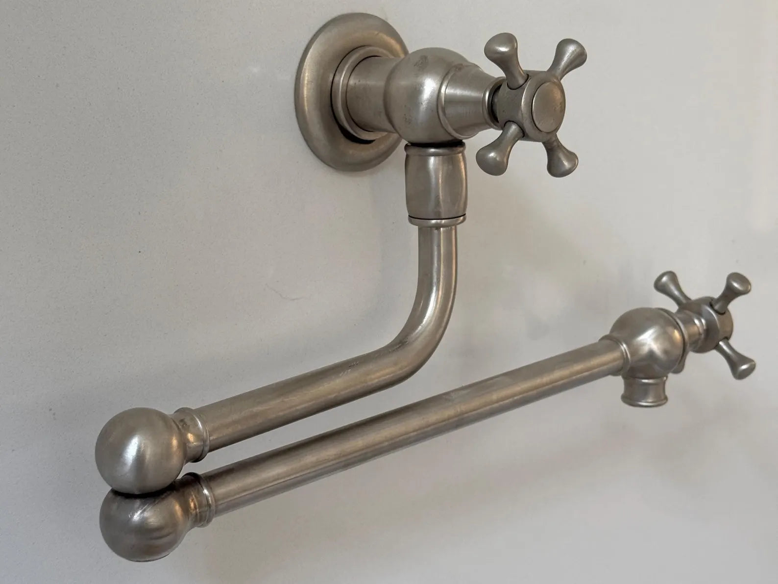 Matte Nickel Solid-Brass Pot Filler — Wall-Mount Swing-Arm Kitchen Faucet #VFK257