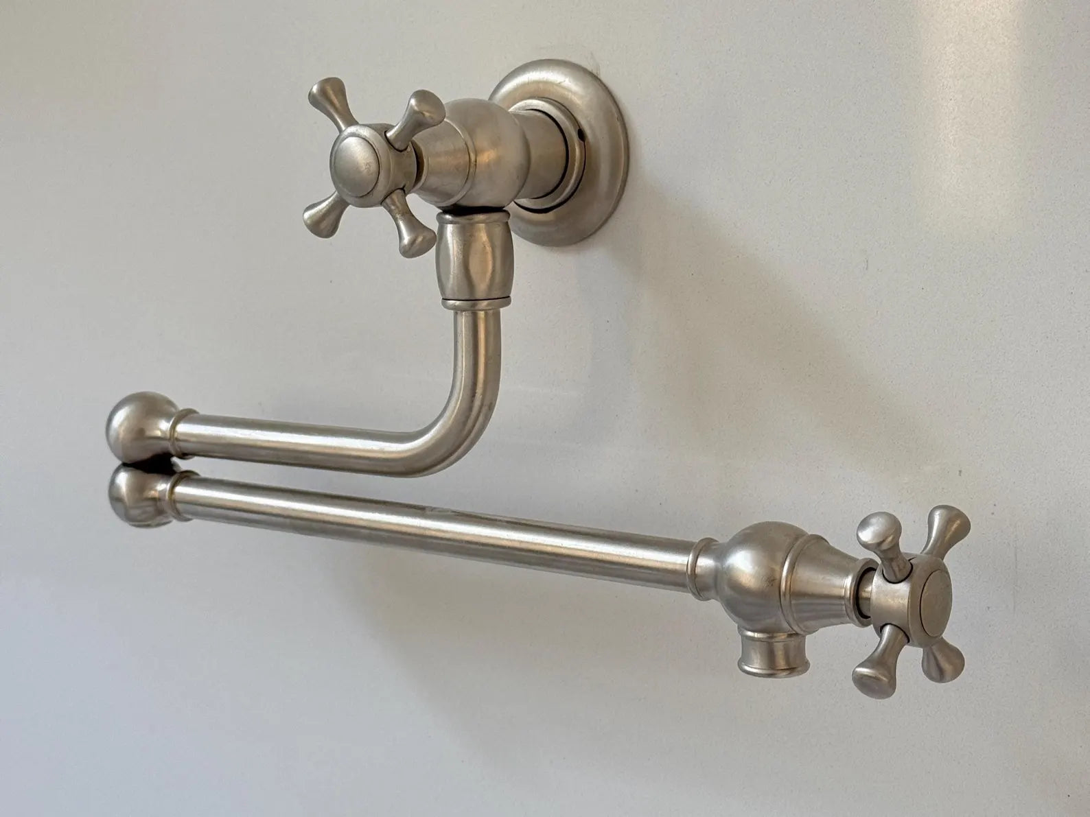 Matte Nickel Solid-Brass Pot Filler — Wall-Mount Swing-Arm Kitchen Faucet #VFK257