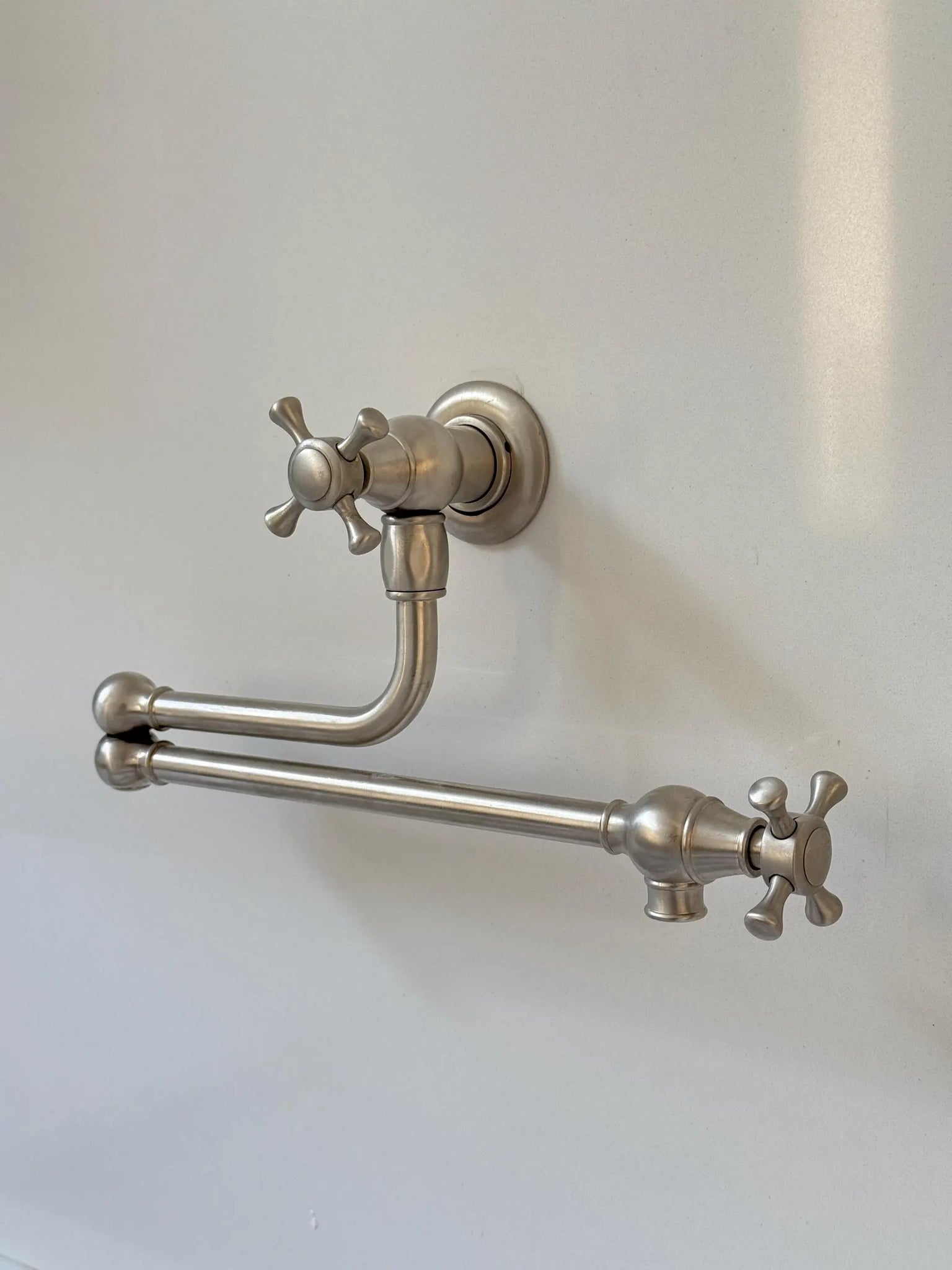 Matte Nickel Solid-Brass Pot Filler — Wall-Mount Swing-Arm Kitchen Faucet #VFK257