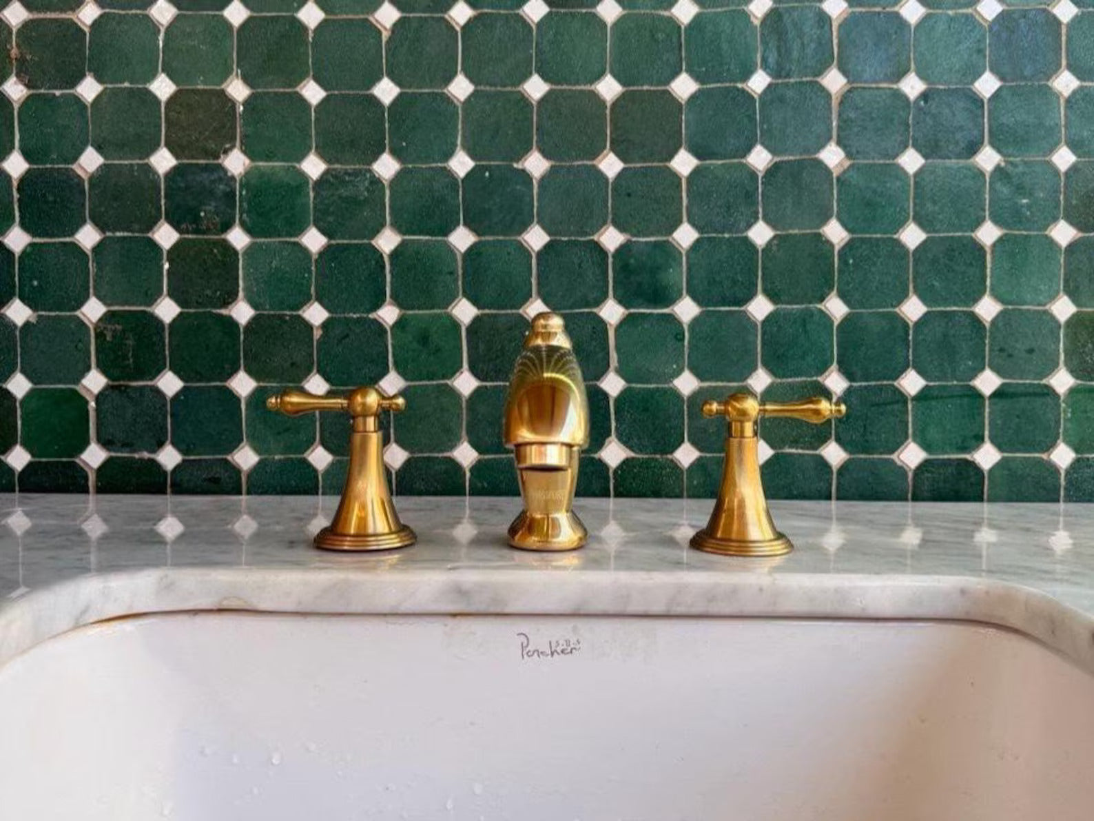 Unlacquered Solid Brass Widespread Bathroom Faucet — 3-Hole, 8" Deck-Mount #VFK252