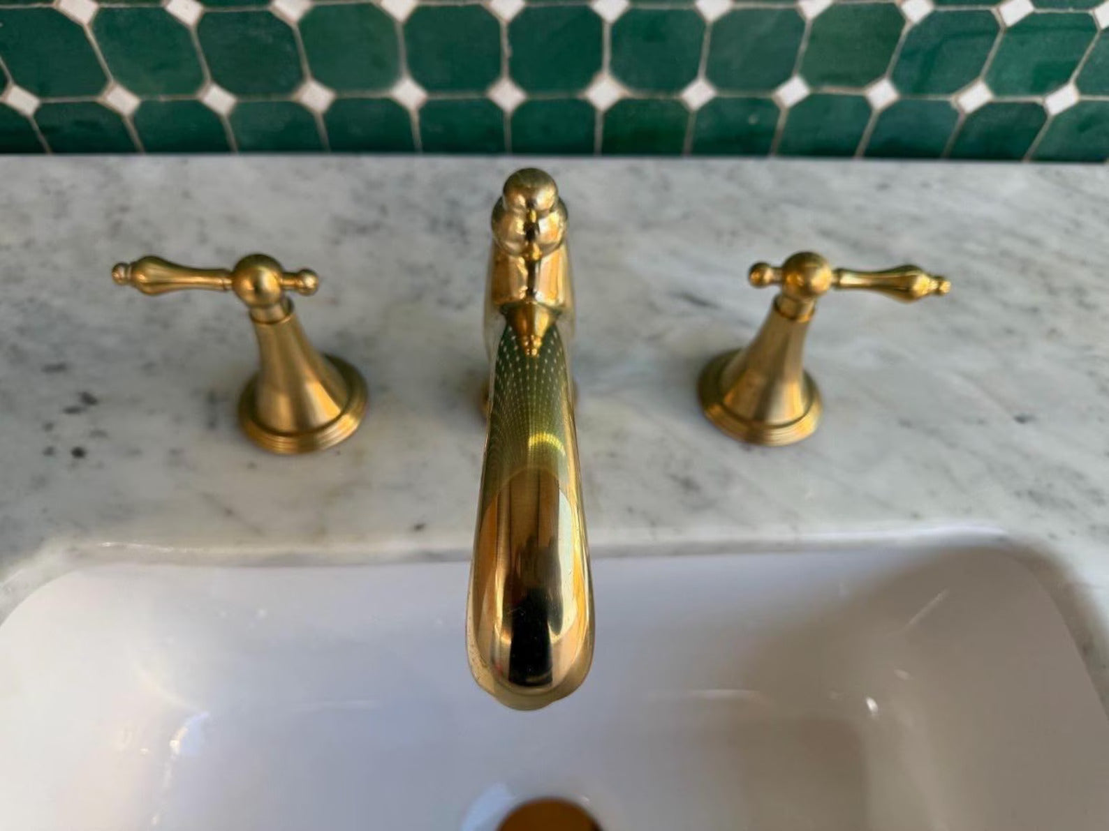 Unlacquered Solid Brass Widespread Bathroom Faucet — 3-Hole, 8" Deck-Mount #VFK252