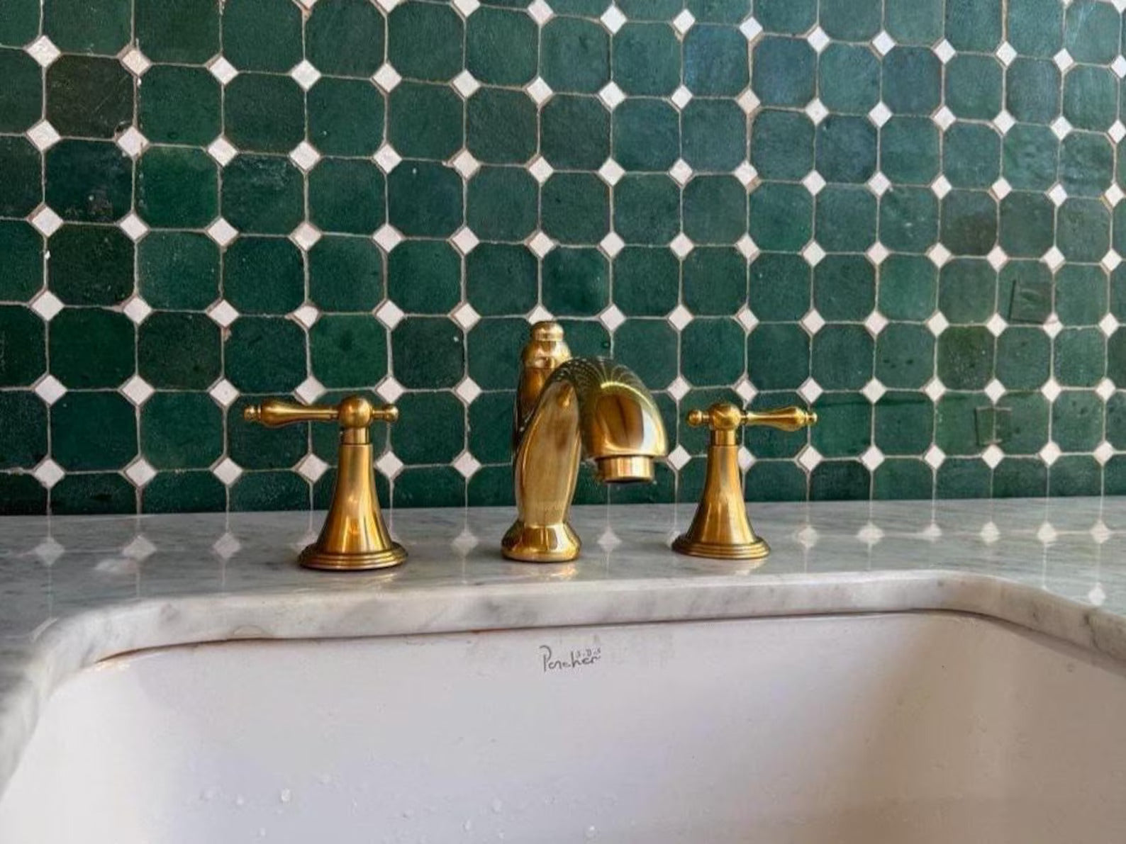 Unlacquered Solid Brass Widespread Bathroom Faucet — 3-Hole, 8" Deck-Mount #VFK252