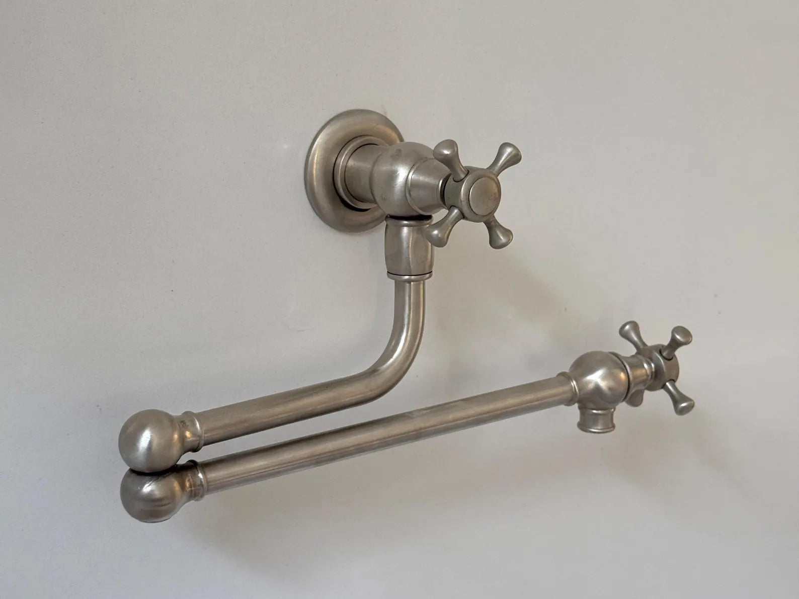 Matte Nickel Solid-Brass Pot Filler — Wall-Mount Swing-Arm Kitchen Faucet #VFK257