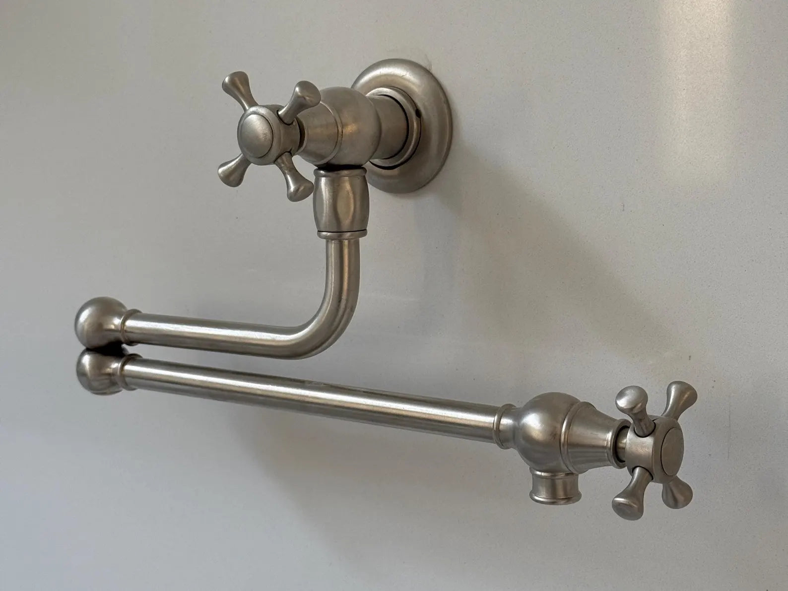 Matte Nickel Solid-Brass Pot Filler — Wall-Mount Swing-Arm Kitchen Faucet #VFK257