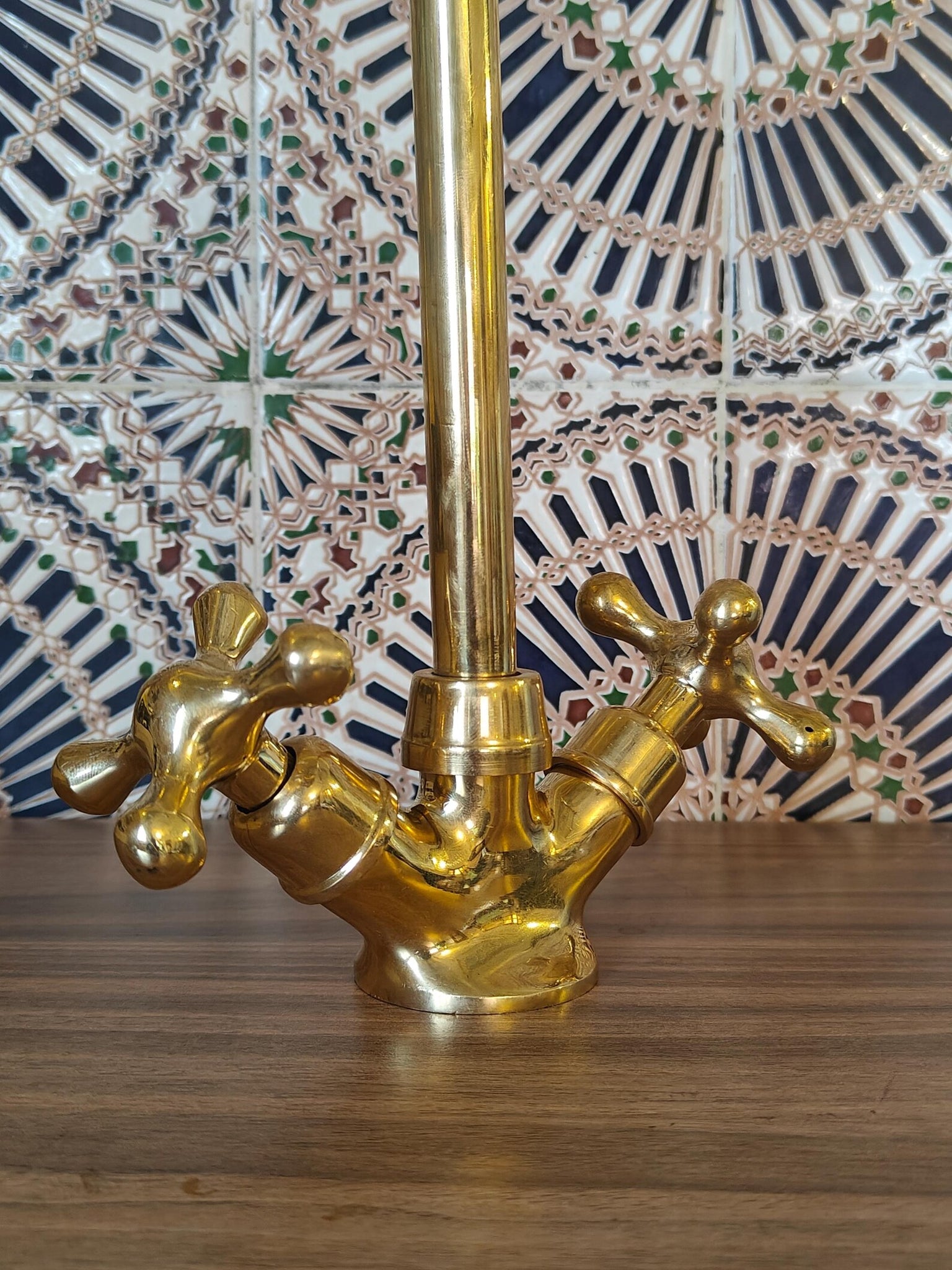 Unlacquered Solid Brass Kitchen Faucet – High-Arc Gooseneck, Cross Handles | Patina-Ready Single-Hole Monoblock Mixer #VFK267