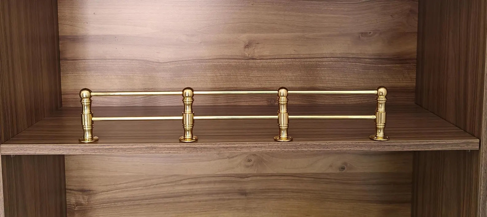 Handmade Solid Brass Gallery Rail – Unlacquered Shelf Guard Bar for Kitchen Cabinets, Pantries & Coffee Bars | Custom Patina-Ready Brass Hardware #VFK268
