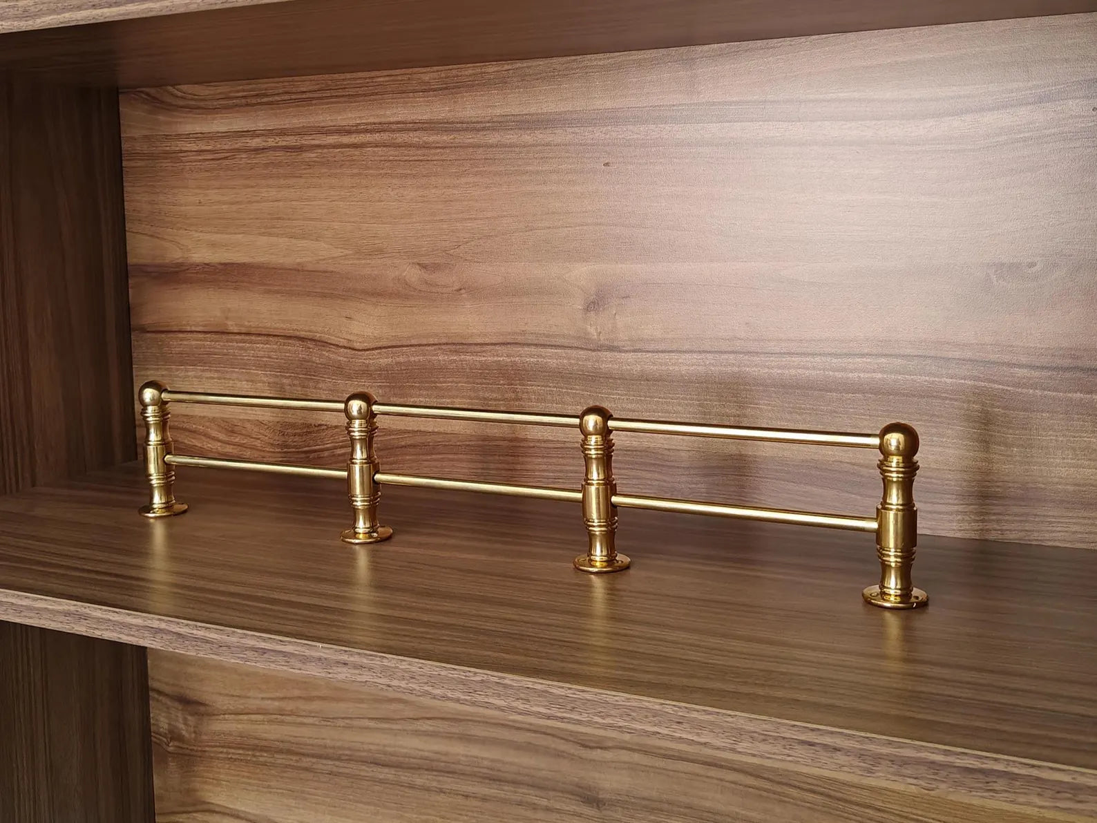 Handmade Solid Brass Gallery Rail – Unlacquered Shelf Guard Bar for Kitchen Cabinets, Pantries & Coffee Bars | Custom Patina-Ready Brass Hardware #VFK268