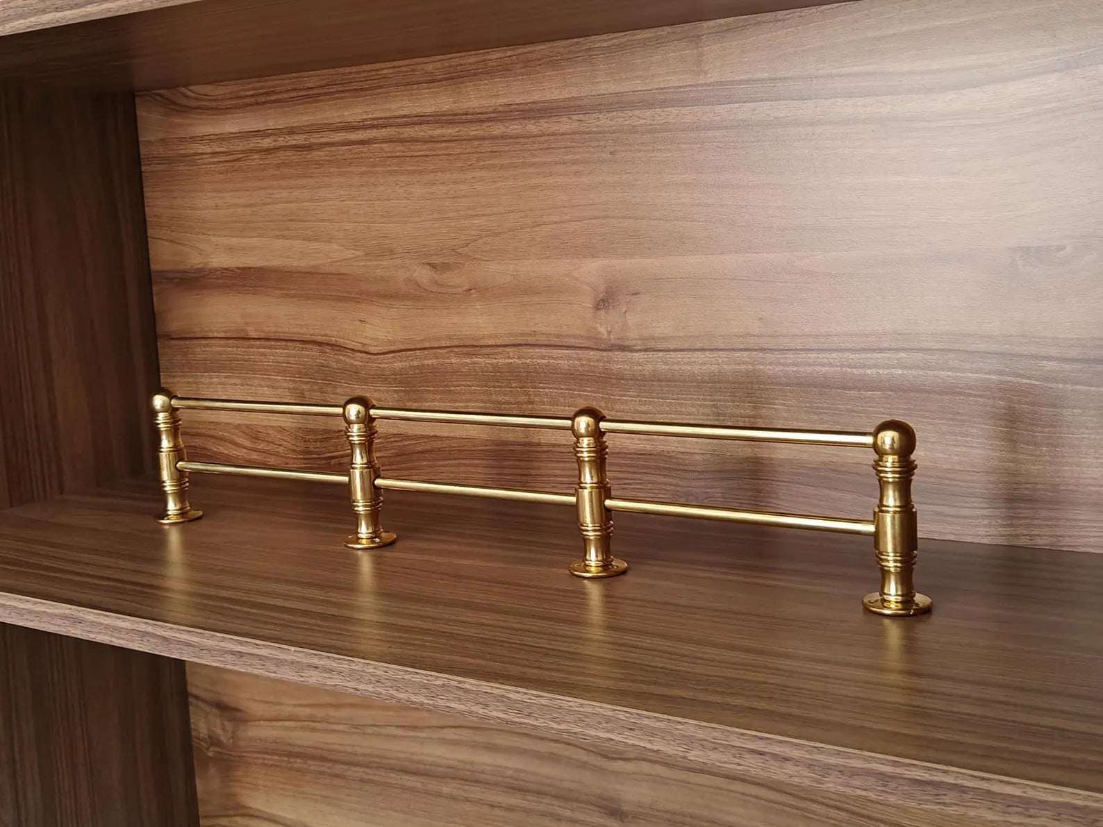 Handmade Solid Brass Gallery Rail – Unlacquered Shelf Guard Bar for Kitchen Cabinets, Pantries & Coffee Bars | Custom Patina-Ready Brass Hardware #VFK268