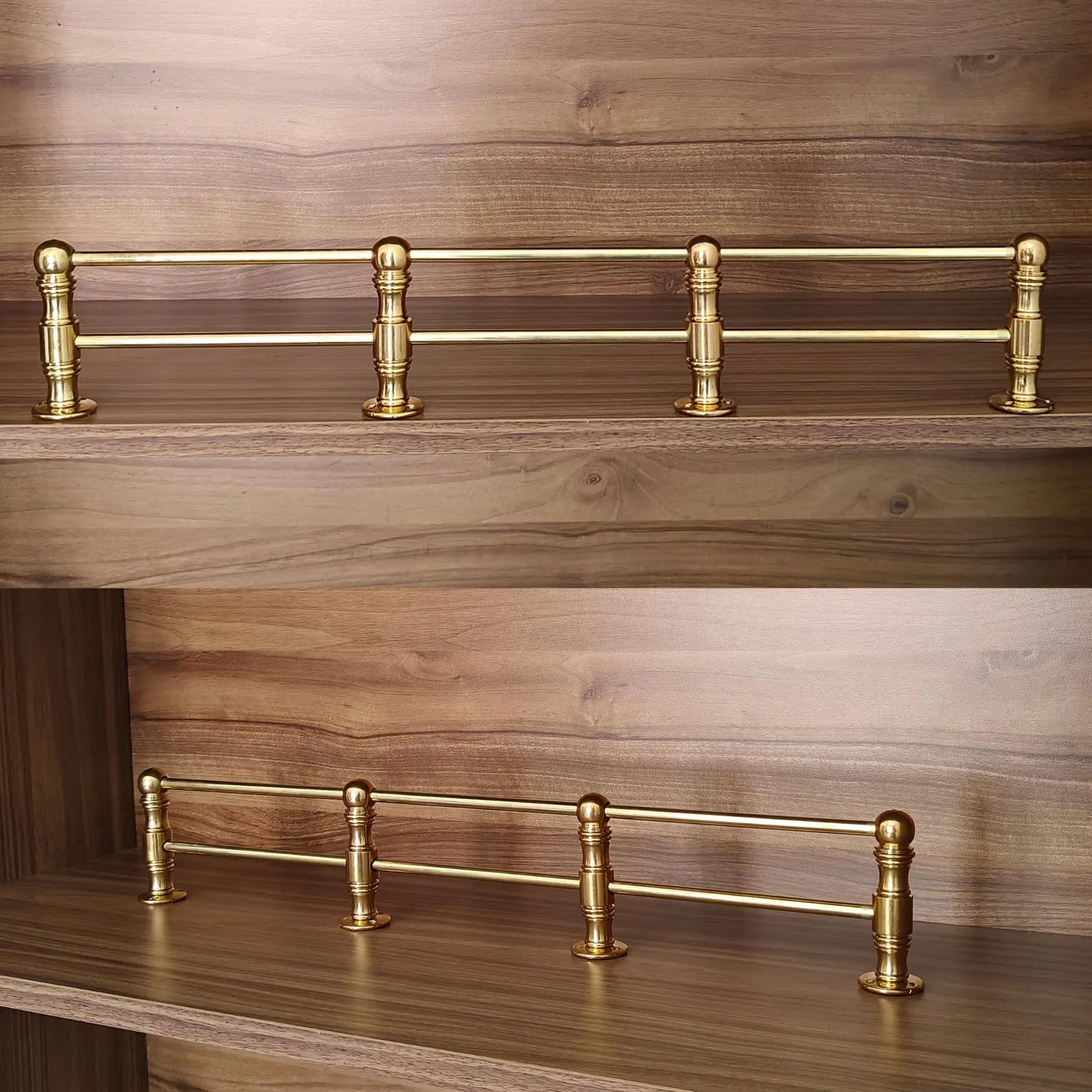 Handmade Solid Brass Gallery Rail – Unlacquered Shelf Guard Bar for Kitchen Cabinets, Pantries & Coffee Bars | Custom Patina-Ready Brass Hardware #VFK268