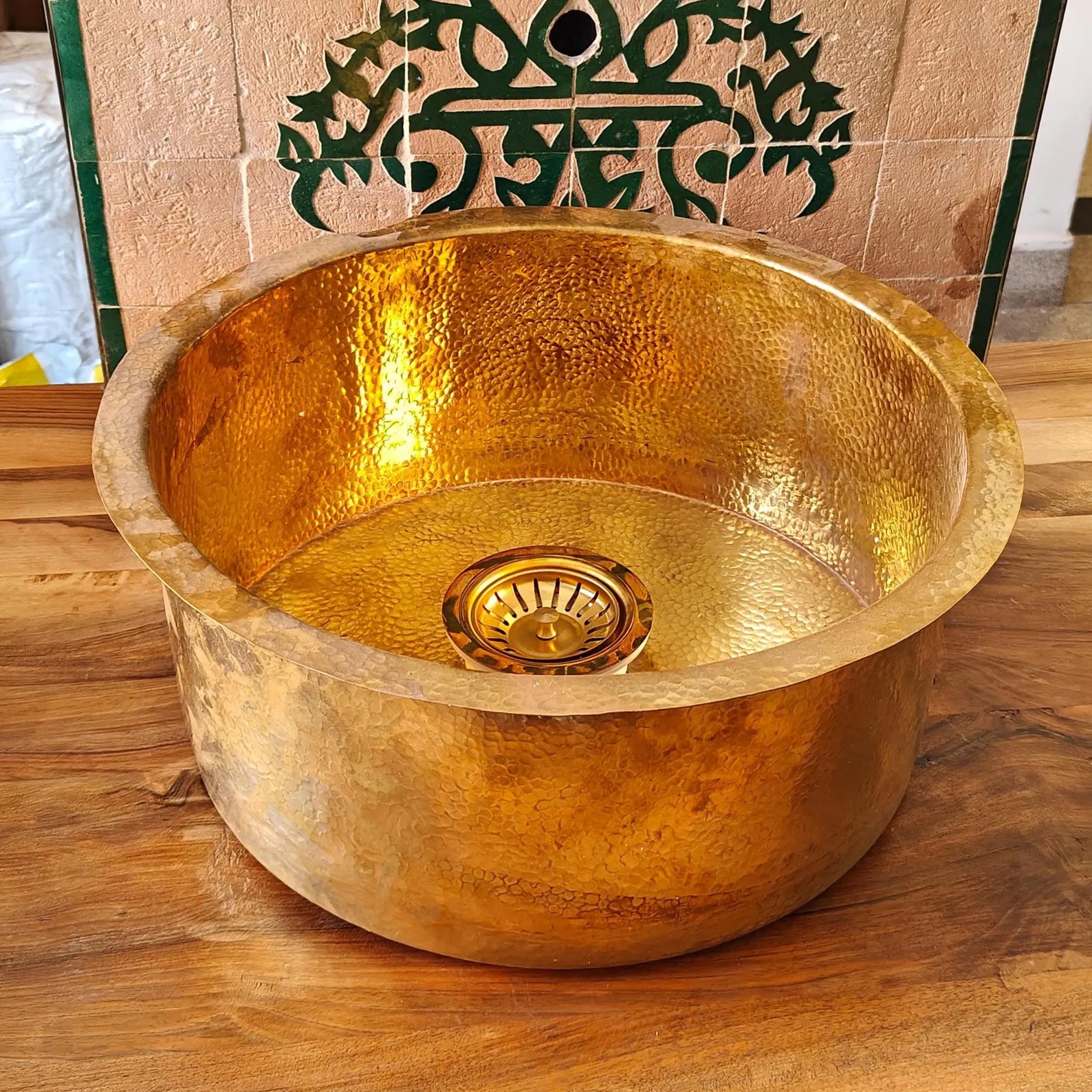 Handmade Hammered Brass Sink – Unlacquered Round Vessel or Drop-In Basin | Moroccan Solid Brass Kitchen, Bar & Powder Room Sink#VFK272