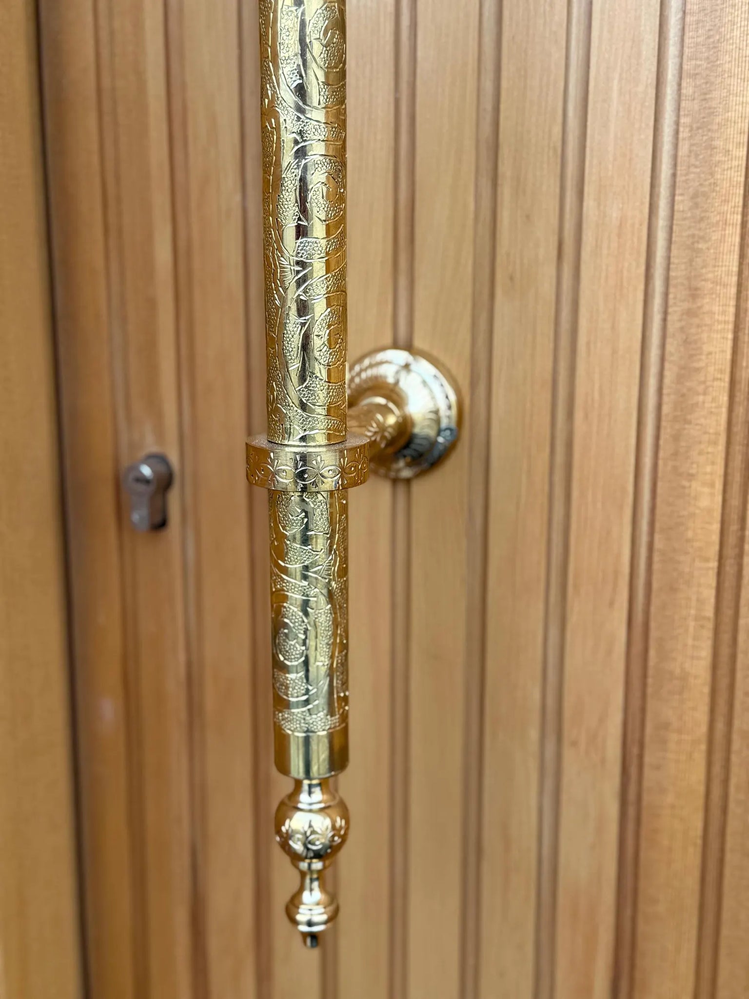 Hand-Engraved Unlacquered Brass Door Pull – Long Front or Entry Handle | Handmade Moroccan Solid Brass Hardware, Patina-Ready #VFK274