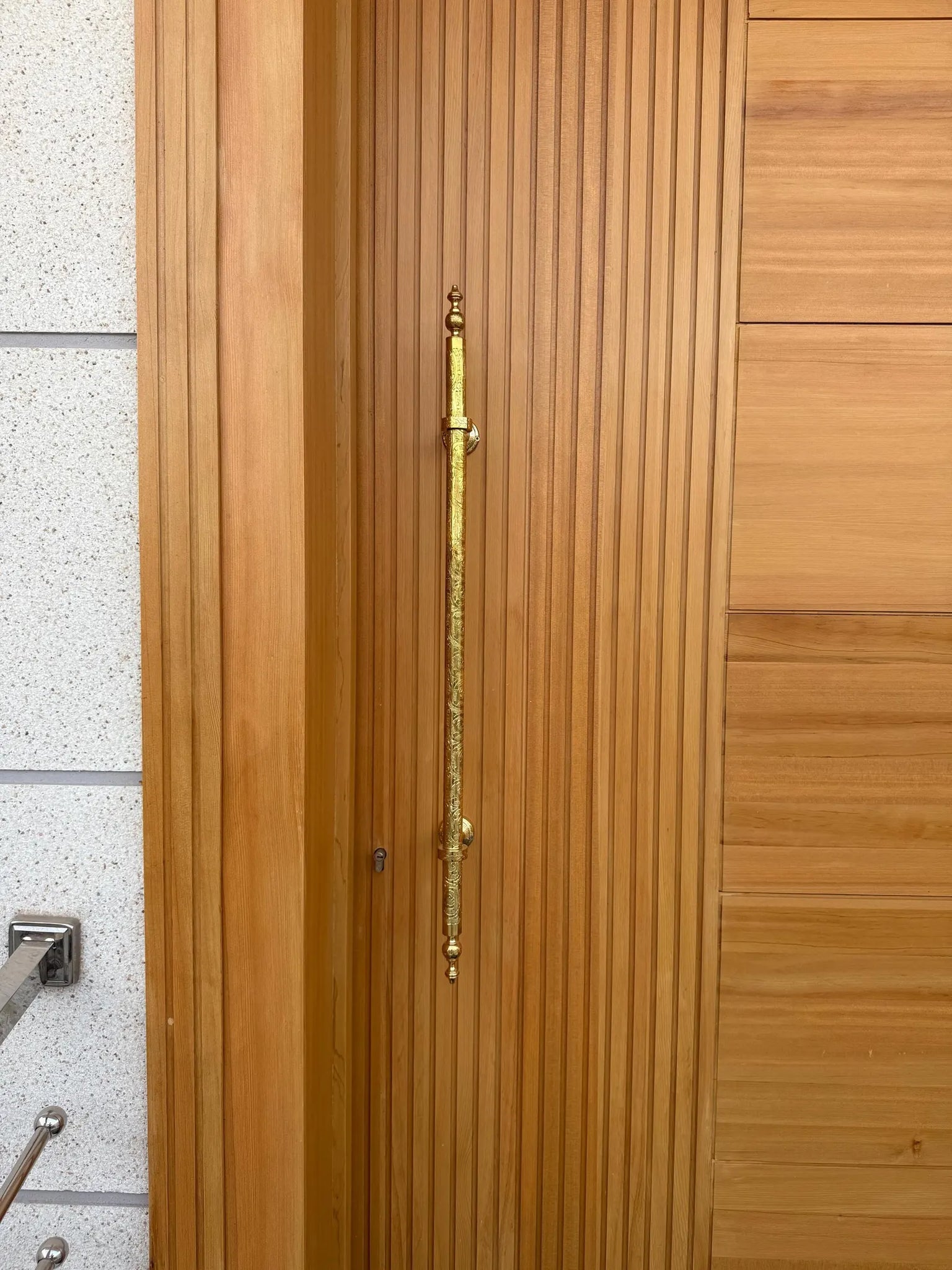 Hand-Engraved Unlacquered Brass Door Pull – Long Front or Entry Handle | Handmade Moroccan Solid Brass Hardware, Patina-Ready #VFK274