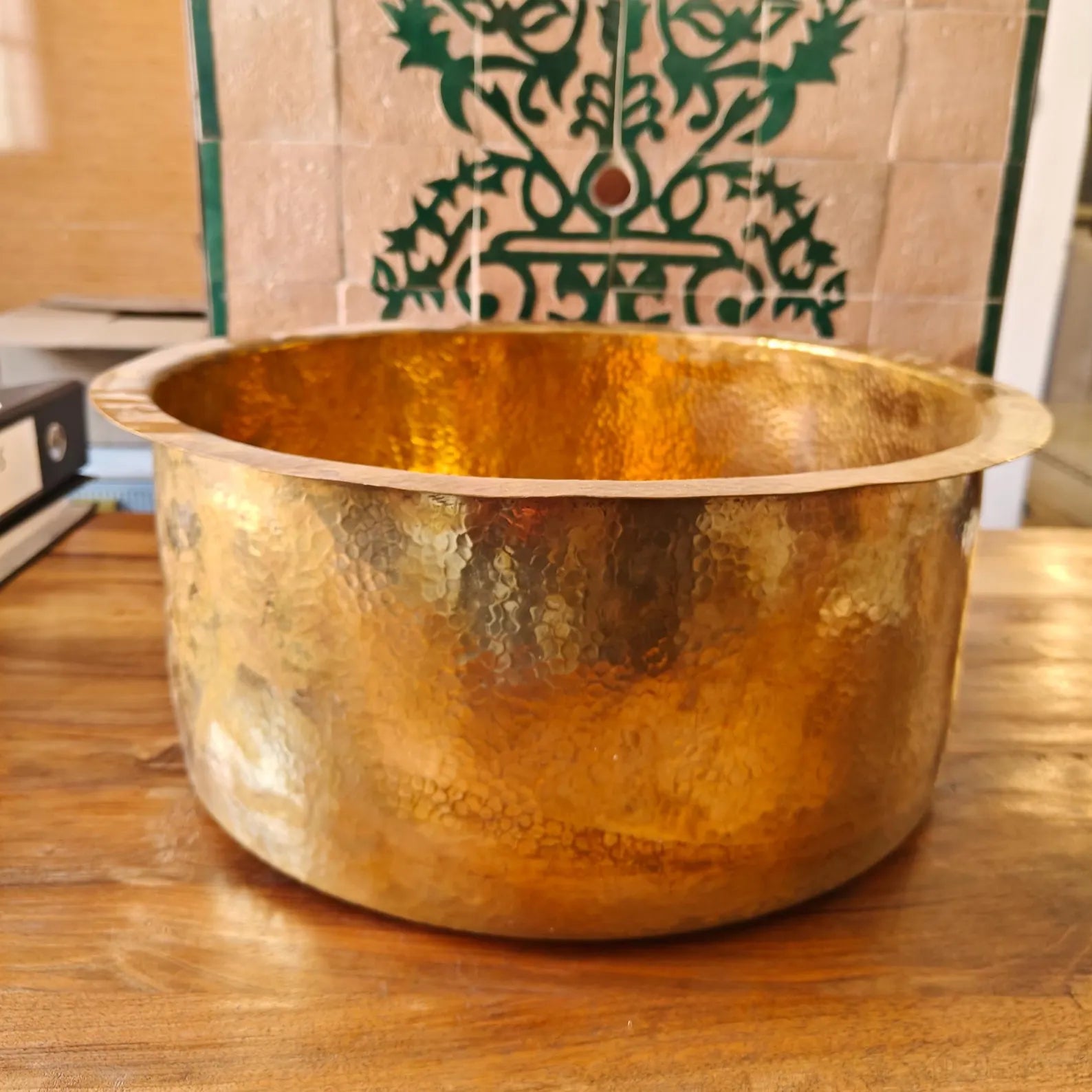 Handmade Hammered Brass Sink – Unlacquered Round Vessel or Drop-In Basin | Moroccan Solid Brass Kitchen, Bar & Powder Room Sink#VFK272