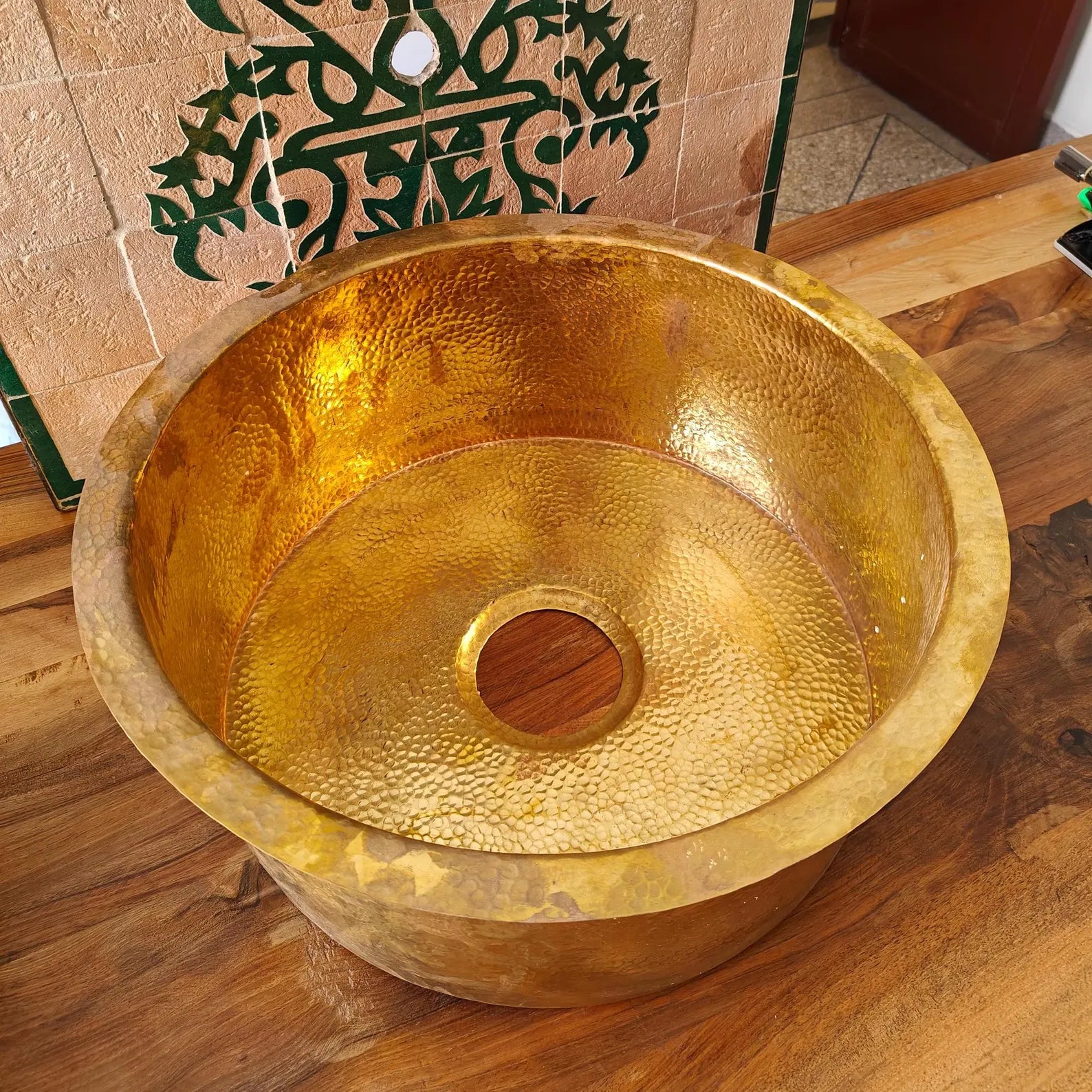 Handmade Hammered Brass Sink – Unlacquered Round Vessel or Drop-In Basin | Moroccan Solid Brass Kitchen, Bar & Powder Room Sink#VFK272