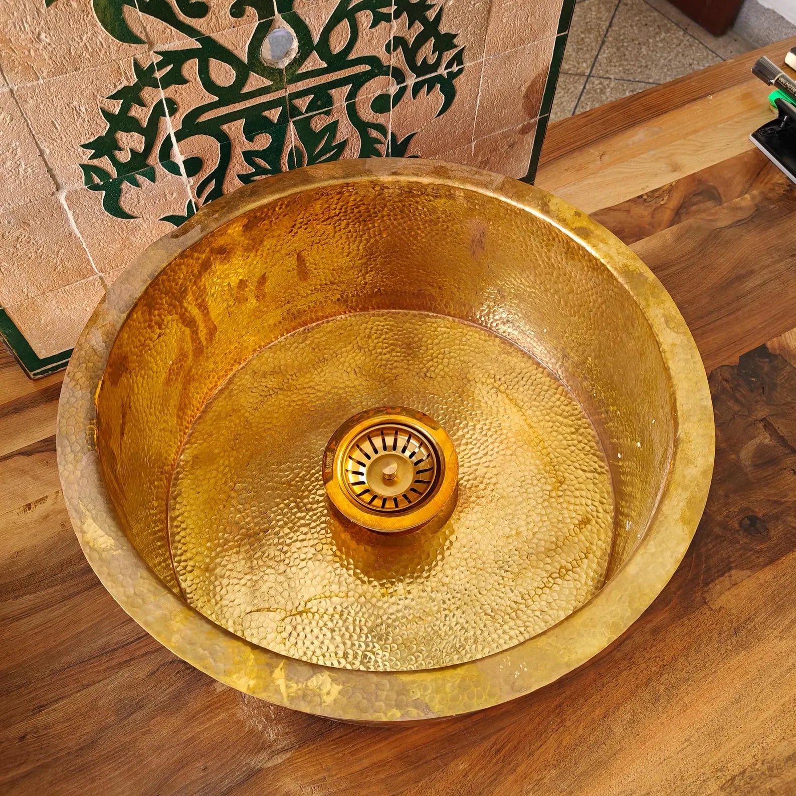 Handmade Hammered Brass Sink – Unlacquered Round Vessel or Drop-In Basin | Moroccan Solid Brass Kitchen, Bar & Powder Room Sink#VFK272