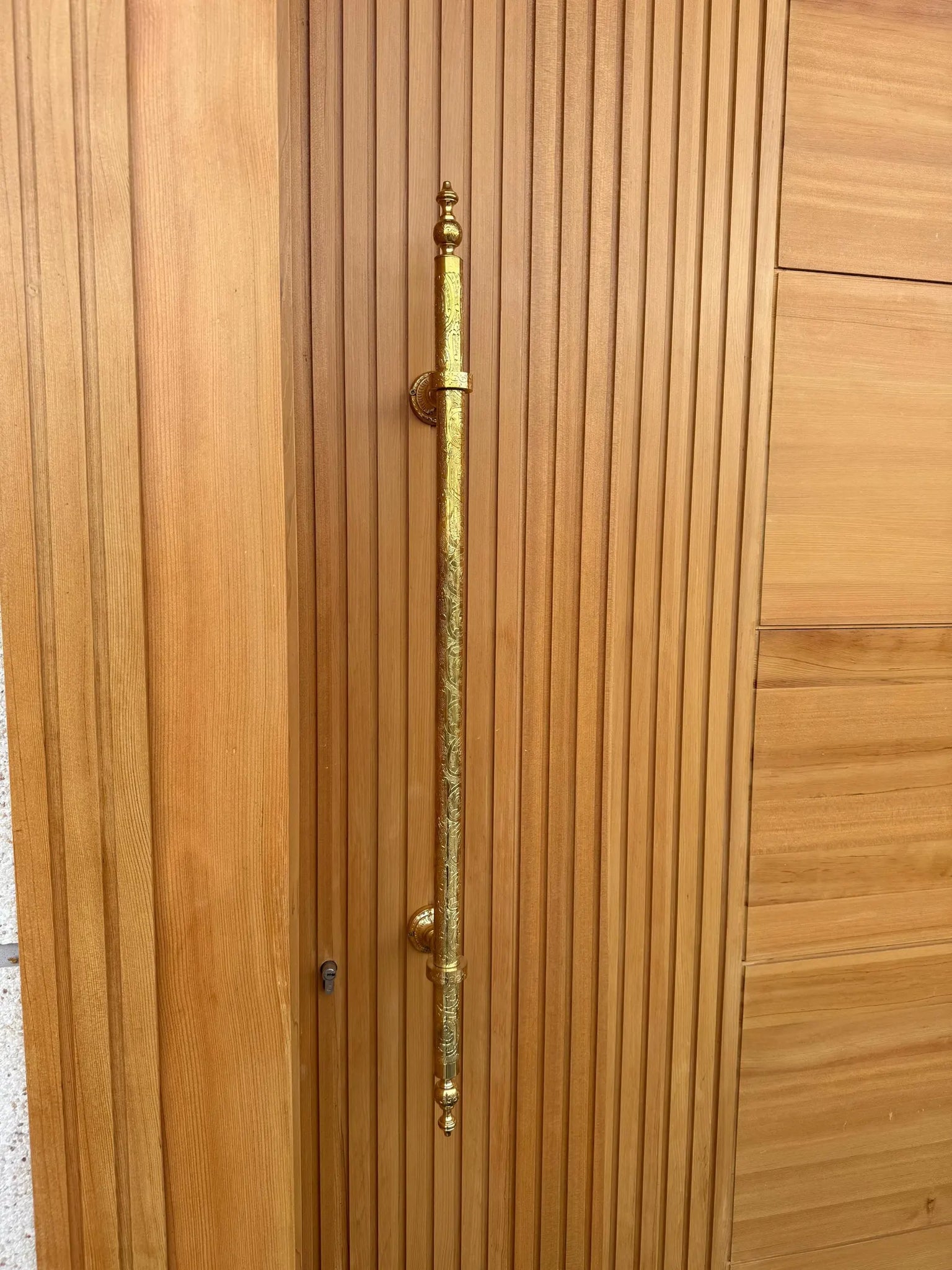 Hand-Engraved Unlacquered Brass Door Pull – Long Front or Entry Handle | Handmade Moroccan Solid Brass Hardware, Patina-Ready #VFK274