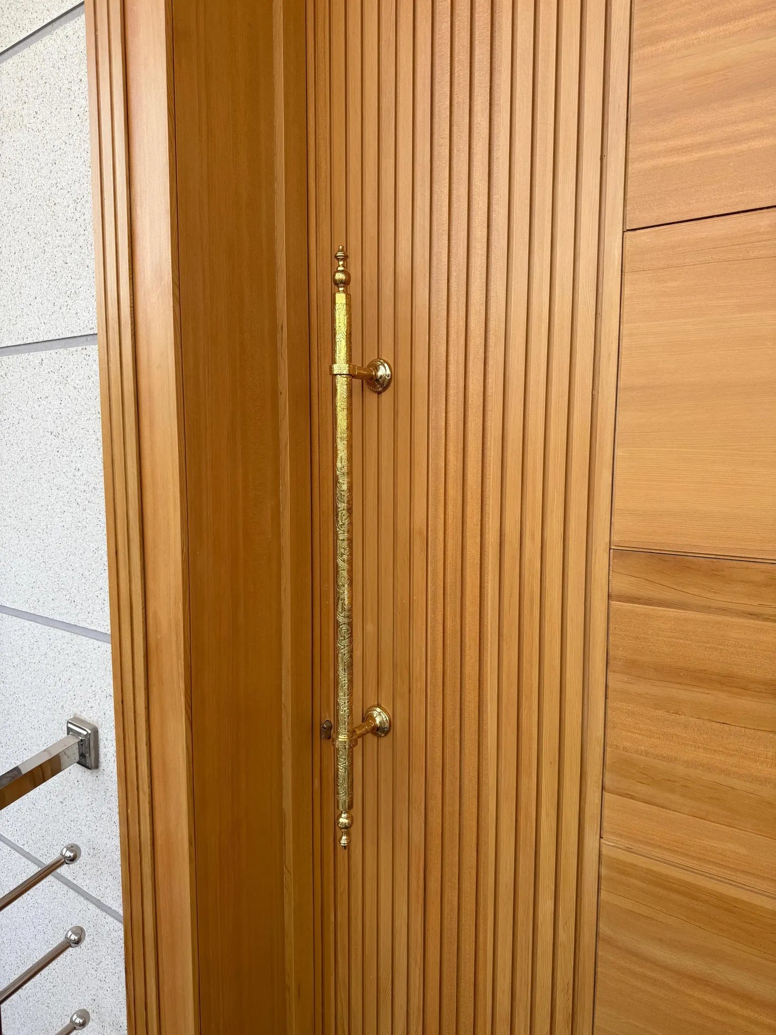 Hand-Engraved Unlacquered Brass Door Pull – Long Front or Entry Handle | Handmade Moroccan Solid Brass Hardware, Patina-Ready #VFK274