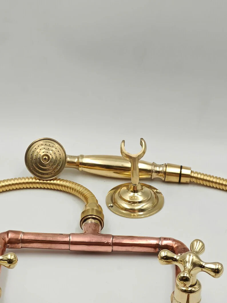 Unlacquered Solid Brass Handheld Shower Head – Vintage Patina-Ready Bath Sprayer #VFK265