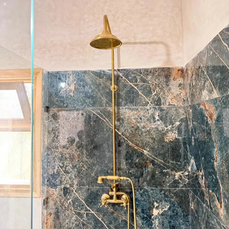 Aged Brass Rain Shower with Handheld #VFK051