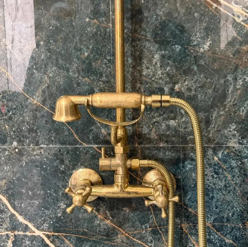 Aged Brass Rain Shower with Handheld #VFK051