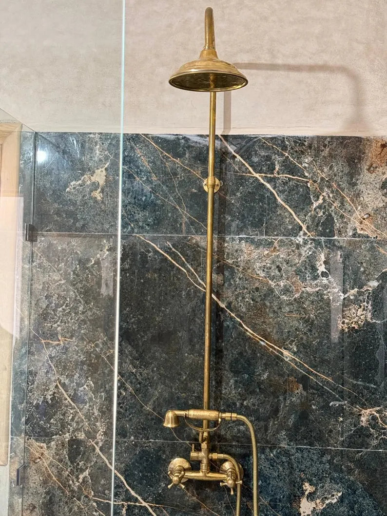 Aged Brass Rain Shower with Handheld #VFK051