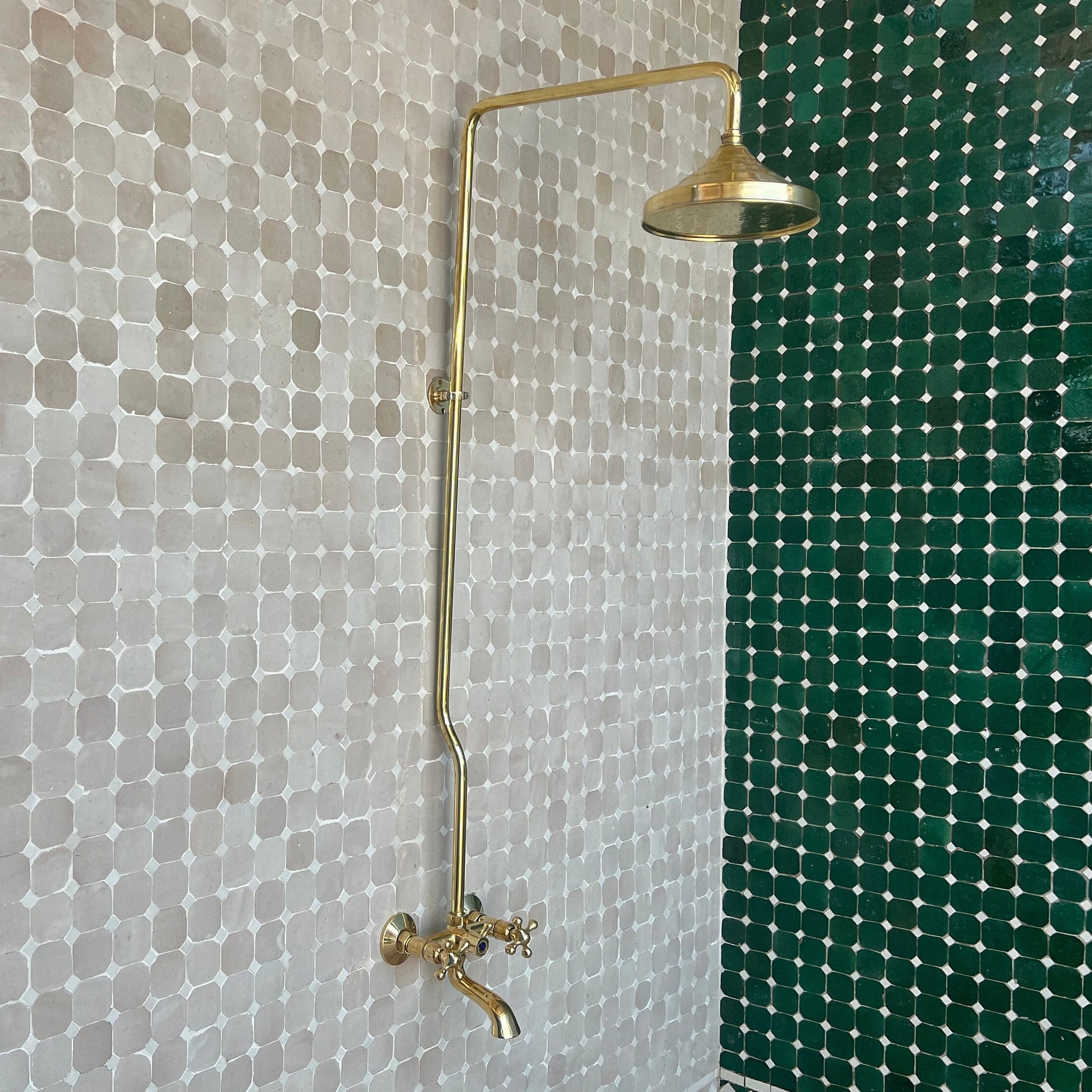 Unlacquered Brass Shower System, Round Shower Head with High Pressure