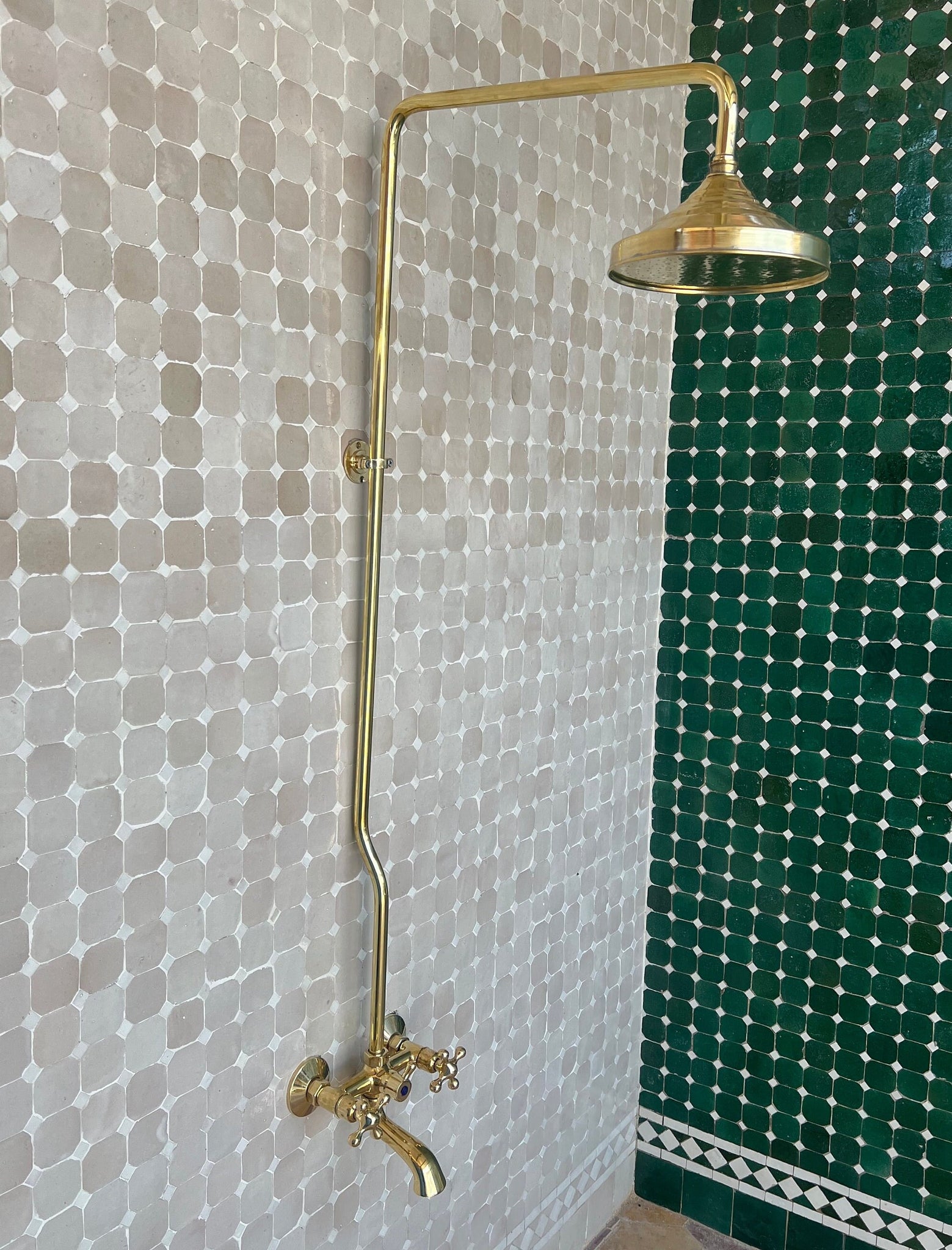 Unlacquered Brass Shower System, Round Shower Head with High Pressure