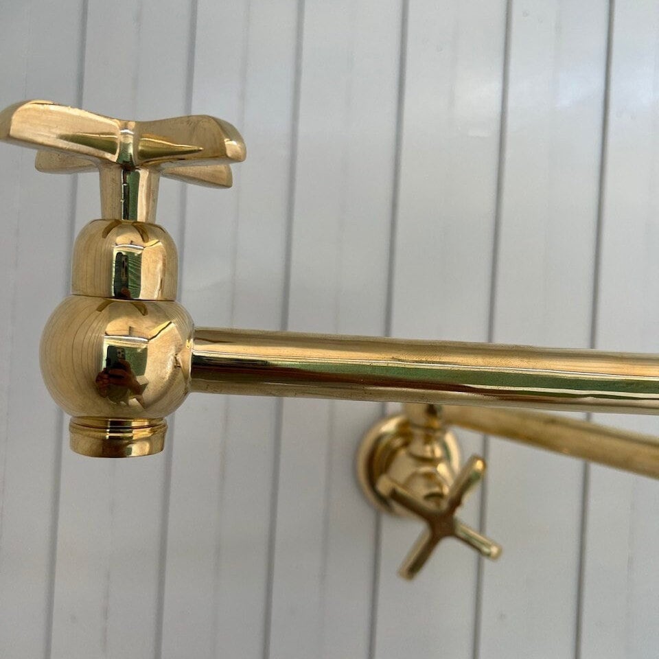 Unlacquered Brass Pot Filler Kitchen Faucet, Stove Pot, Wall Mount Pot Filler