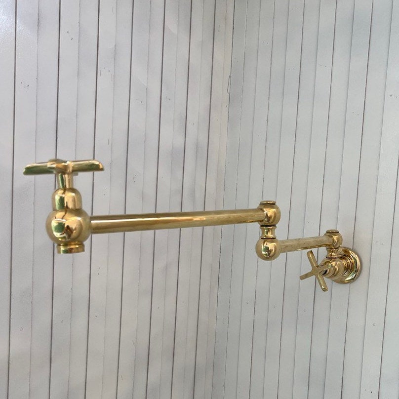 Unlacquered Brass Pot Filler Kitchen Faucet, Stove Pot, Wall Mount Pot Filler