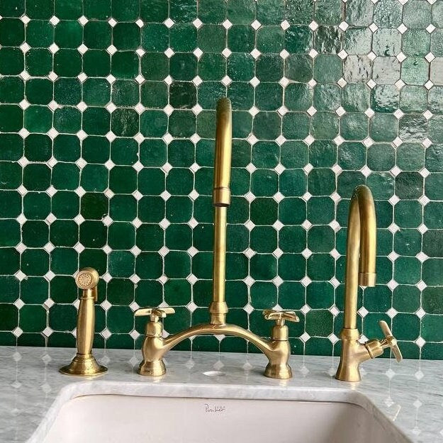 Antique Solid Brass, Arched Bridge Unlaquere Brass Kitchen Faucet, 2 Holes Sink Faucet