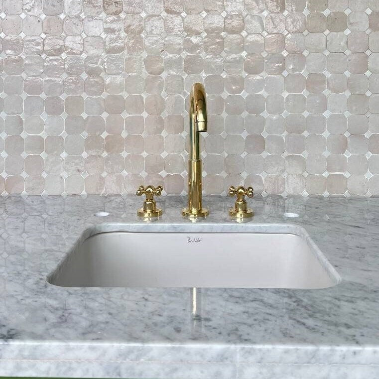 Widespread Bathroom Faucet in unlacquered Brass, Vintage Faucet Handles