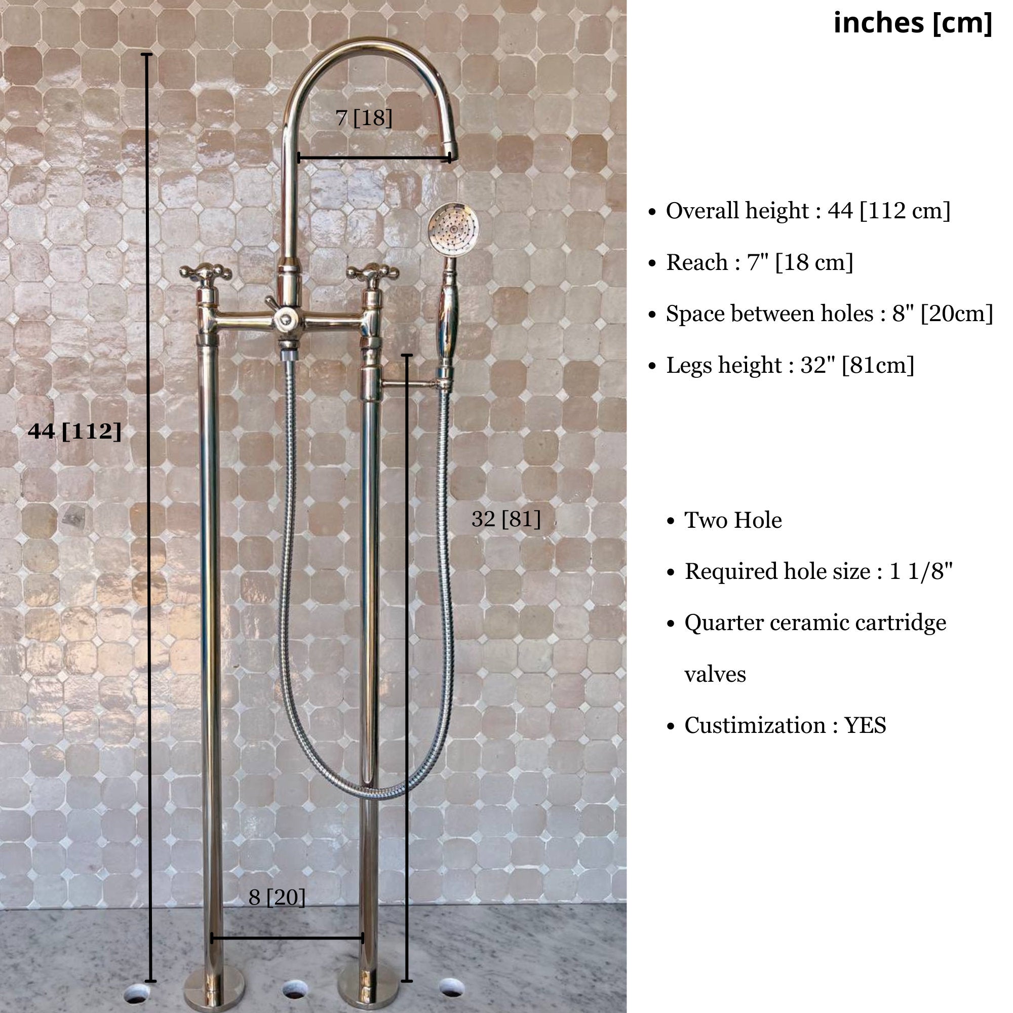 Nickel bathtub Faucet Floor Mount Bathtub Faucet, Tub Filler Faucet with Two Handles And Hand Shower - Free Standing Bathroom Vanity Faucet