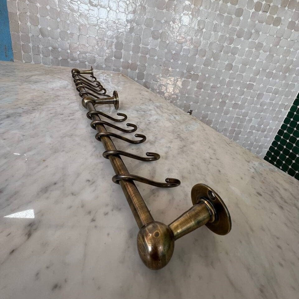 Bronze Pot Rack , Brass Rod Rail , kitchen Rail with hooks, Antique ...