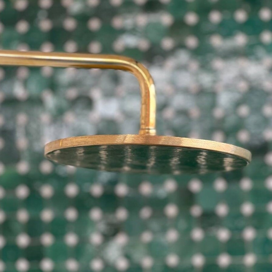 Unlacquered Brass Shower System with Hand Shower, Round Shower Head with High Pressure