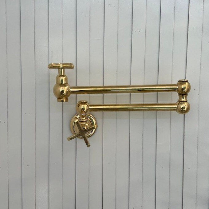 Unlacquered Brass Pot Filler Kitchen Faucet, Stove Pot, Wall Mount Pot Filler