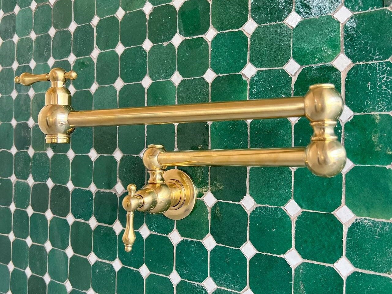 Unlacquered Brass Pot Filler Faucet, Solid Brass Wall Mount Kitchen Faucet Lever handle