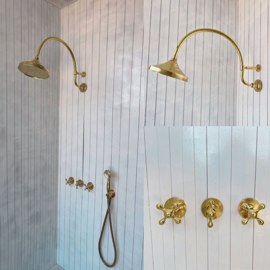Unlacquered Brass Shower Set, Vintage Brass Shower With Handheld Shower & Shower Head